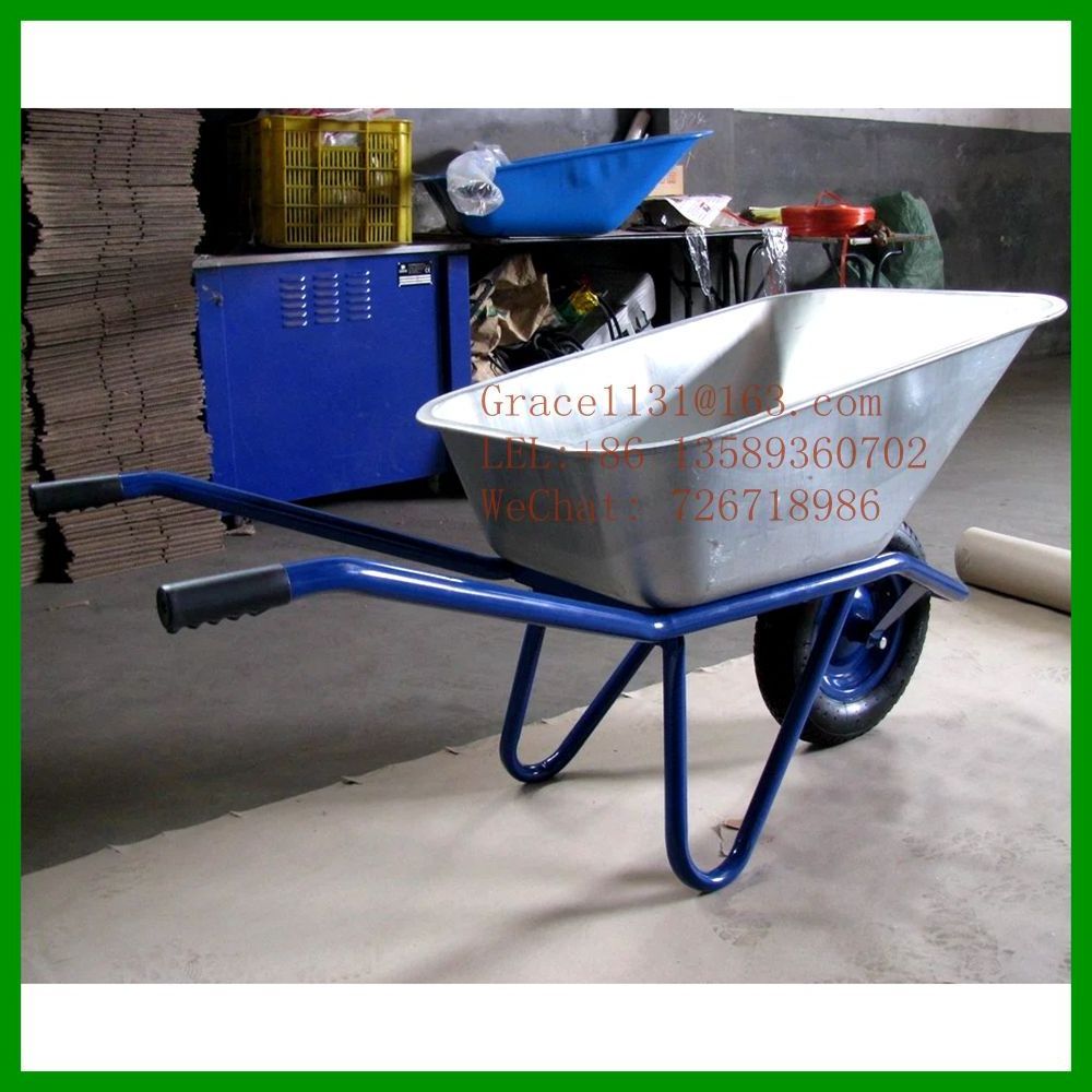 Russia wheelbarrow manufacture heavy duty wheel barrow metal wheelbarrow with galvanized tray 100L 110L Capacity barrow QingDao