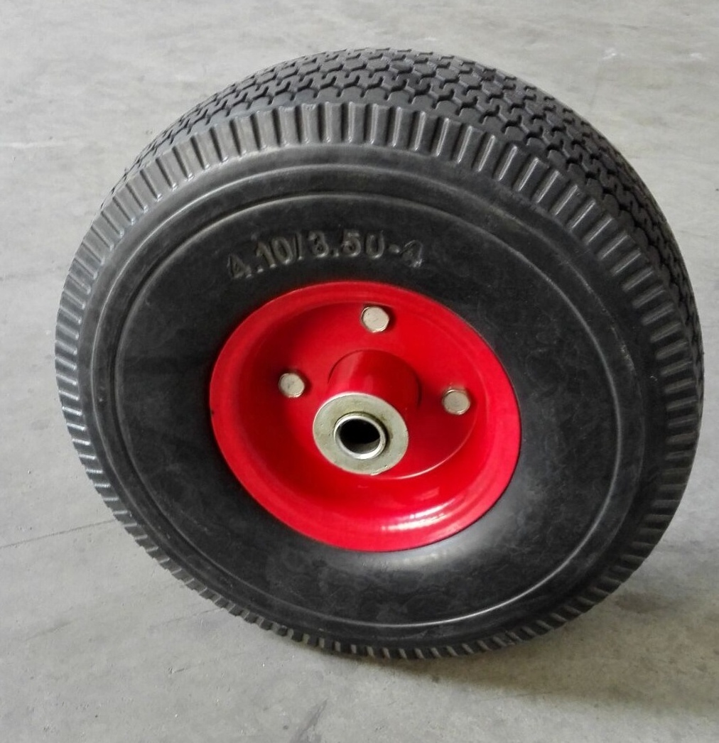 the factory of flat free wheel for wheel barrow PU foam tire 350-4 of tool cart