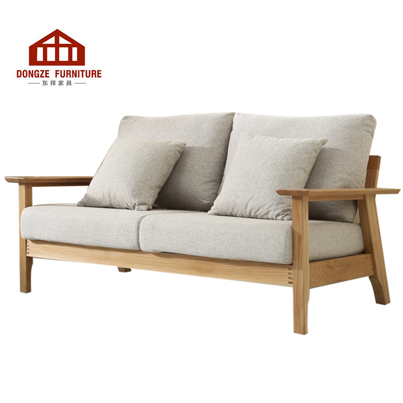 Modern Solid Wood Frame Oak Wide Armrest Sofa Korean Style Living Room Furniture