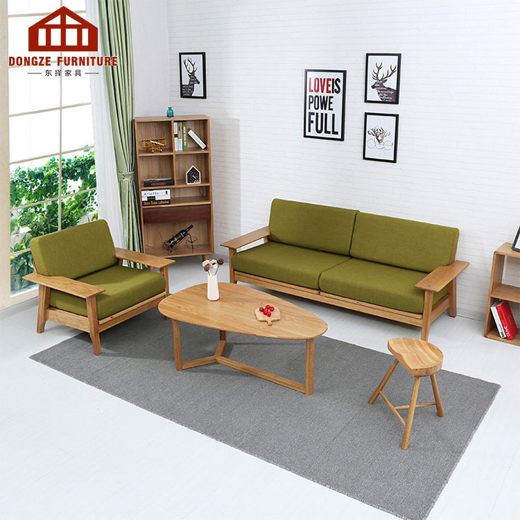 Modern Solid Wood Frame Oak Wide Armrest Sofa Korean Style Living Room Furniture