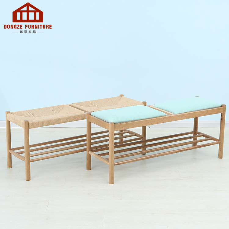 Customizable Rope Weave And Pu Fabric  Customized  Bed End Bench Practical Wooden Bench