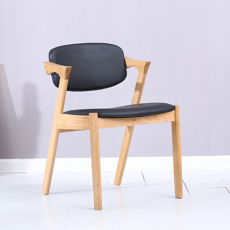 Japanese design restaurant furniture Z shape PVC leather upholstered arm dining chair