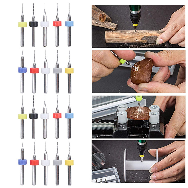 20Pc Carbide Micro Drill Bits Straight Shank Twist Drills Cemented Carbide Mini Fixed Shank for Fine Drilling