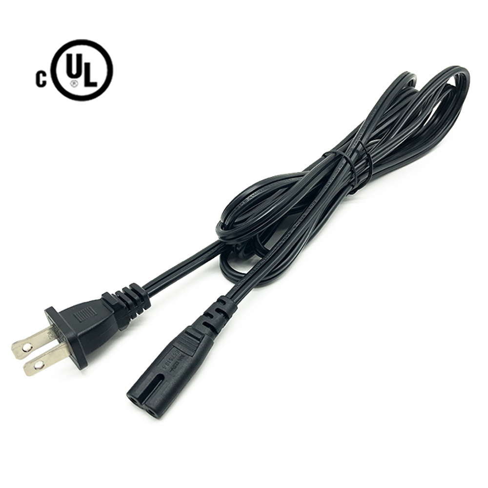 UL Certification American Plug AC US Polarized Polarity 2Pin Cord C7 IEC Connector 2 Pin USA Power Cable