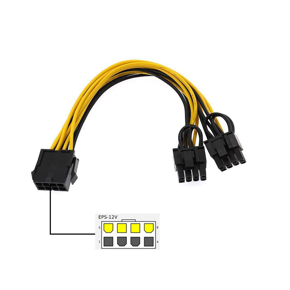 ATX CPU 8 Pin PCI-E to Dual PCIe 2X 8Pin (6+2) Splitter 16AWG 18AWG Power Cable PCI Graphics Card Connector PC GPU/PSU