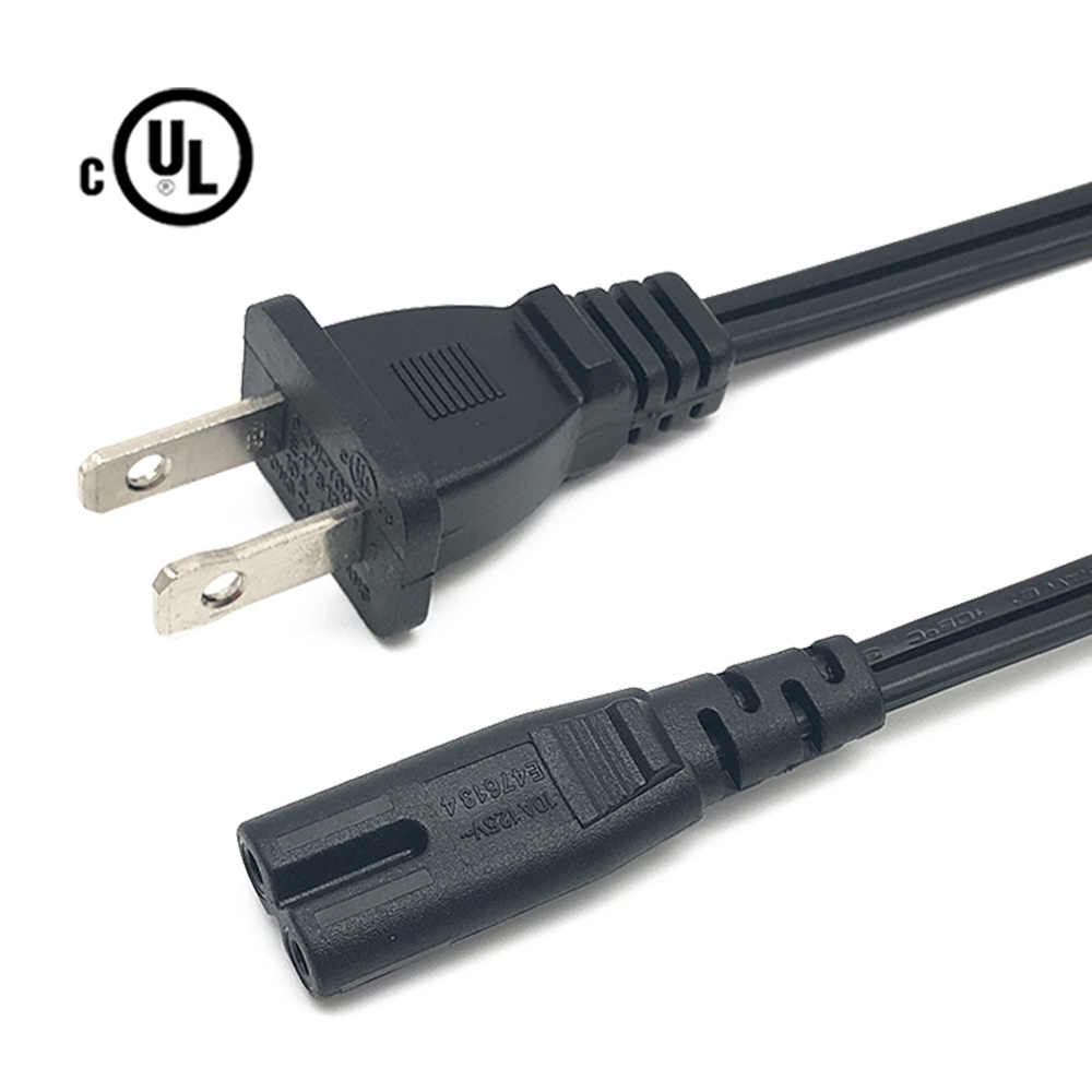 UL Certification American Plug AC US Polarized Polarity 2Pin Cord C7 IEC Connector 2 Pin USA Power Cable