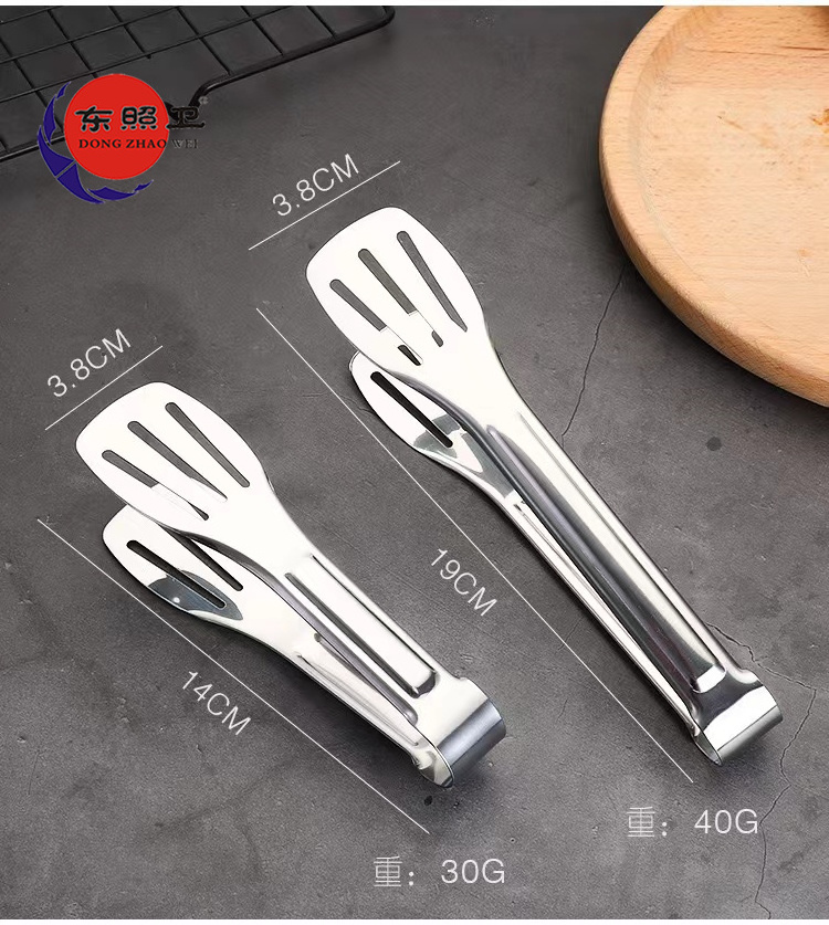 Factory Various Size Metal Tongs 5/7/9/12 inches Three-wire Food Clip Kitchen Utensils 304 Stainless Steel Food Tongs