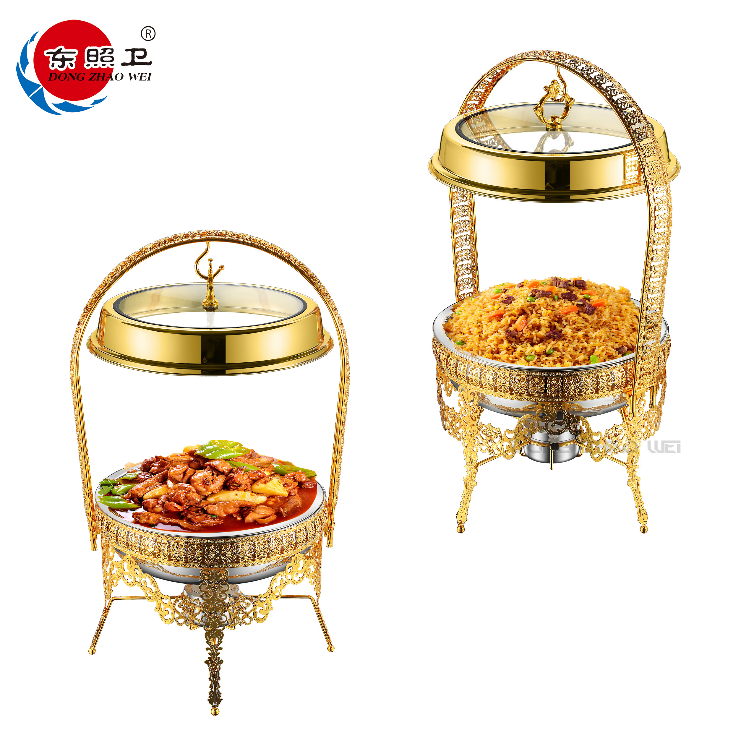 9L Gold Hanging Hinged Lid Chafing Dish Buffet Set For Catering Pour Buffet Stainless Steel Food Warmer Luxury Chafing Dishes