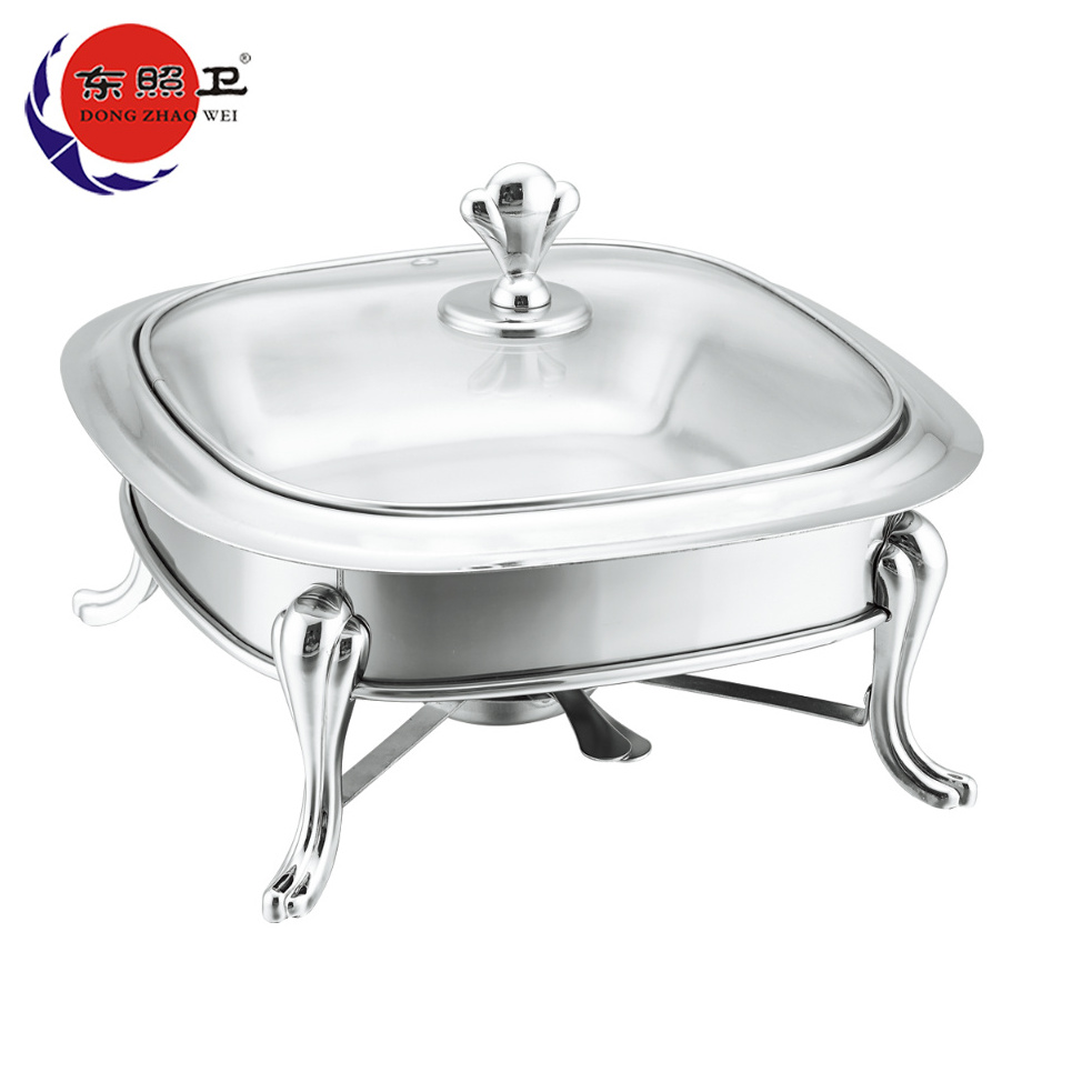 3L Square Chafing Dish Economic Thick Fuel Holders With Covers Hot Food Display Warmer Pastries Food Warmers With Glass Cover