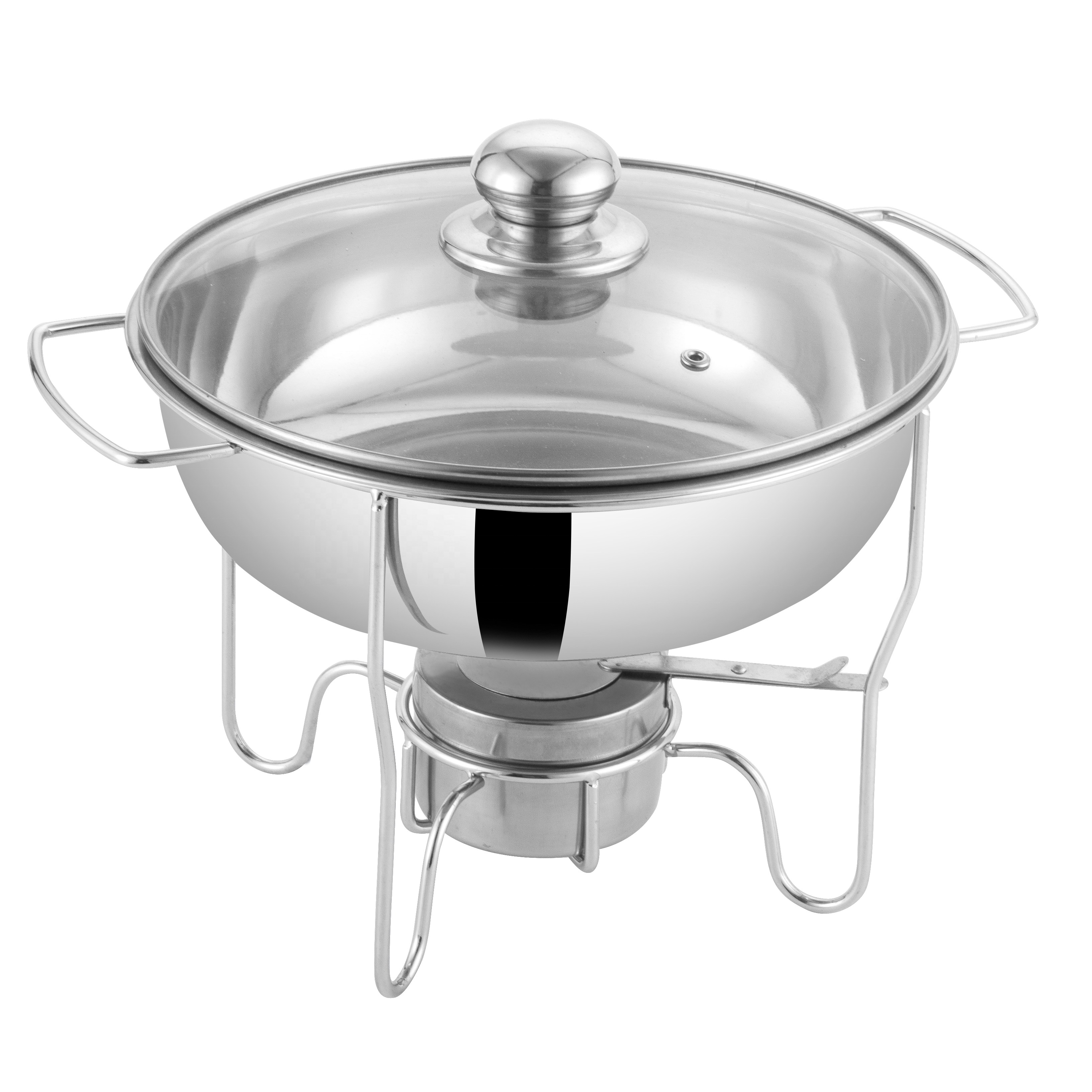 High Quality Restaurant Food Warmer 4pcs set Stainless Steel Round Chafing Dish With Glass Cover 4.5L Buffet Food Warmer