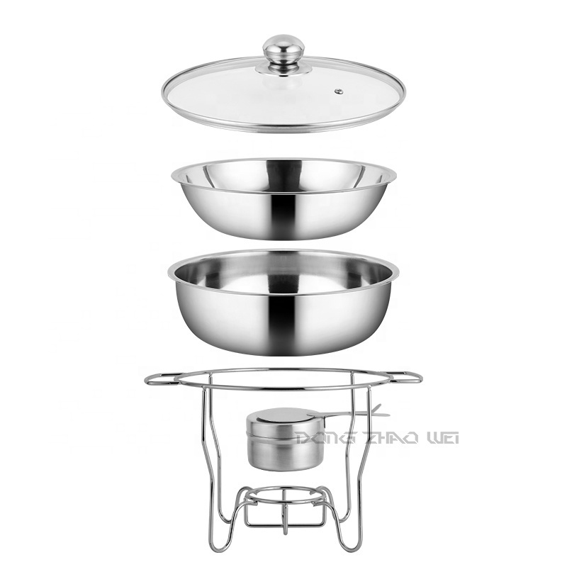 High Quality Restaurant Food Warmer 4pcs set Stainless Steel Round Chafing Dish With Glass Cover 4.5L Buffet Food Warmer