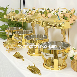 Hotel Wedding Banquet 4.5L~9.0L Stainless Steel Food Warmer Gold and Silver Buffet Alcohol Heating Round Chafing Dish