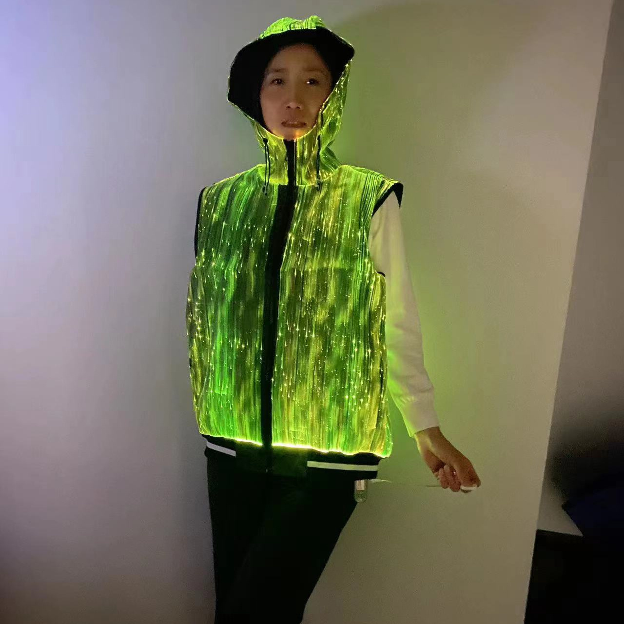 Hip Hop Custom Hoodies Four Colors Luminous Rave Music Festival  Vest Led Light Up Jacket Hoodie Fiber Optic With Switch