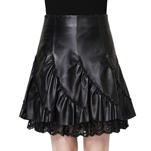 Genuine leather mini skirt puffy umbrella sheepskin pleated skirt leather skirt for women sexy