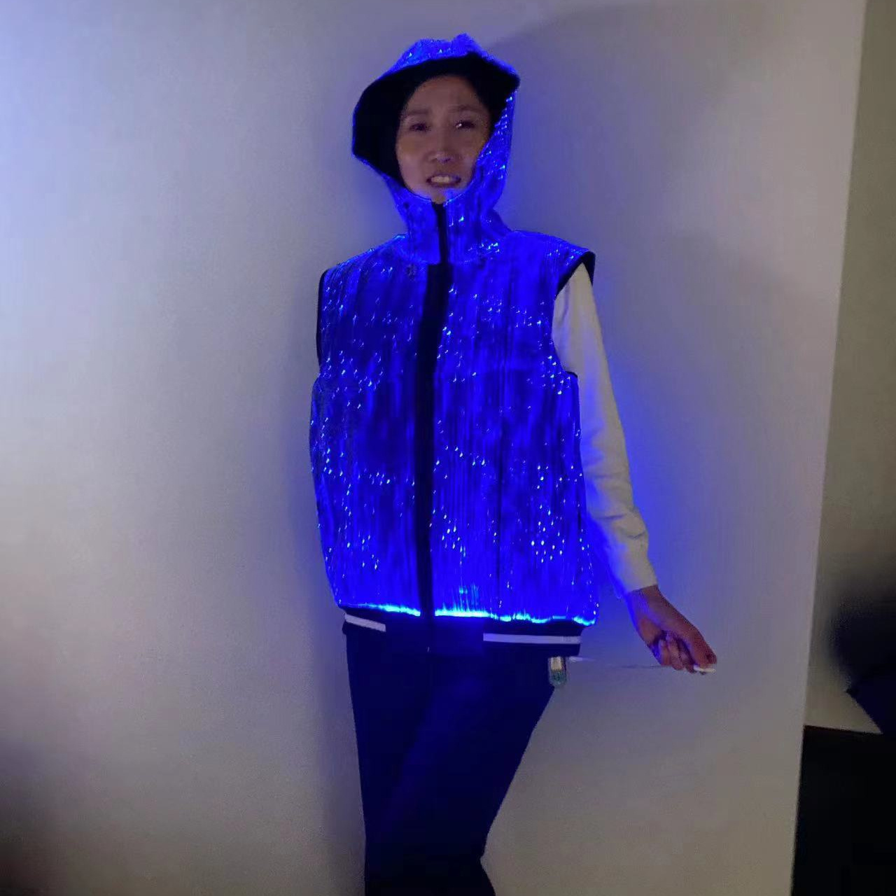 Hip Hop Custom Hoodies Four Colors Luminous Rave Music Festival  Vest Led Light Up Jacket Hoodie Fiber Optic With Switch