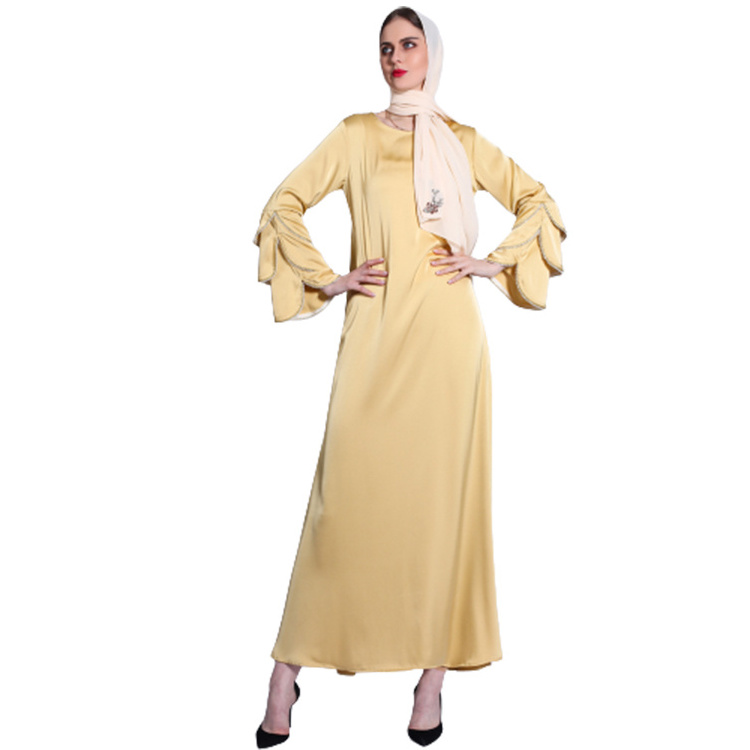 Matt Abaya Dress Fish Tail Three Layer Sleeves Bright Beads A Style Long Dress Abaya