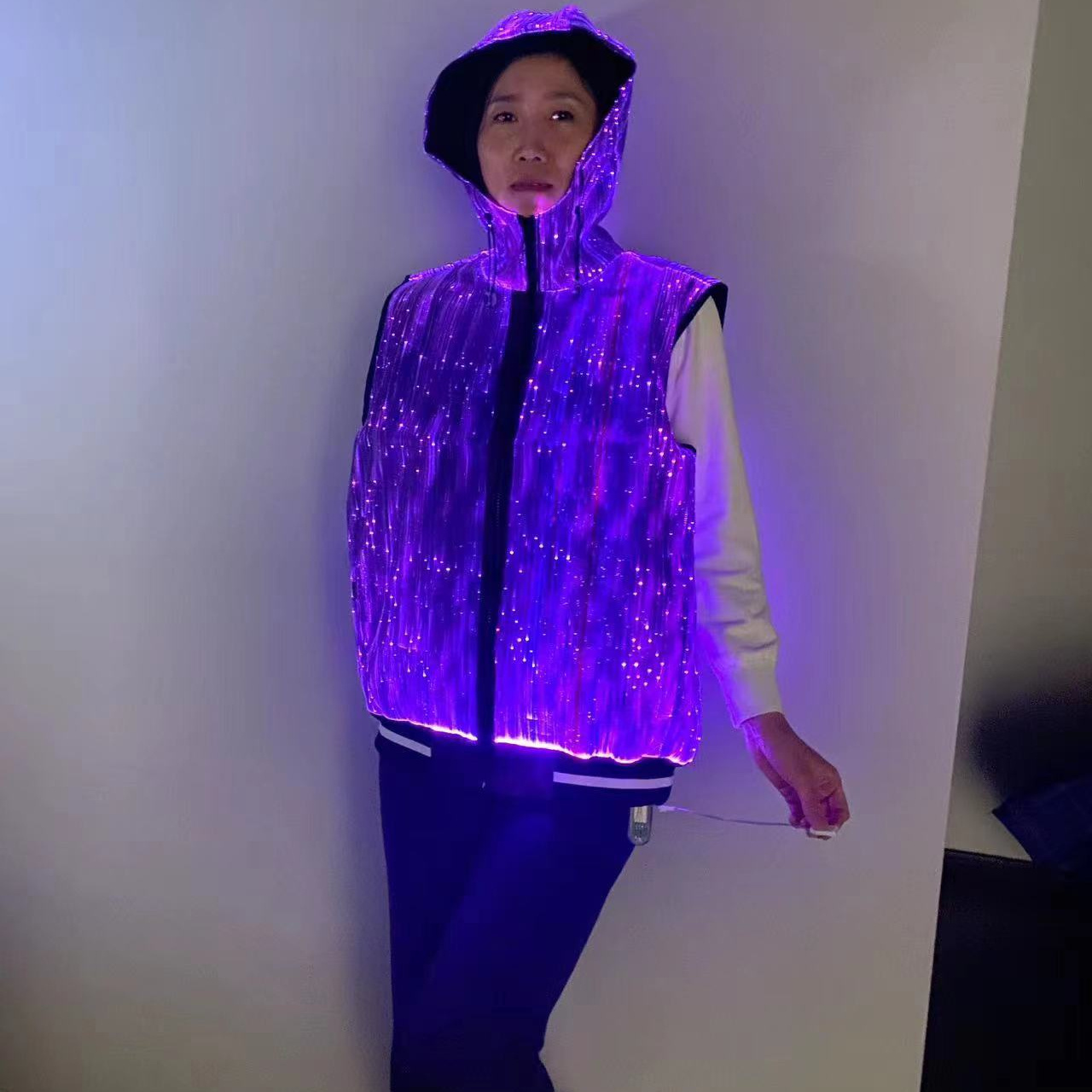 Hip Hop Custom Hoodies Four Colors Luminous Rave Music Festival  Vest Led Light Up Jacket Hoodie Fiber Optic With Switch