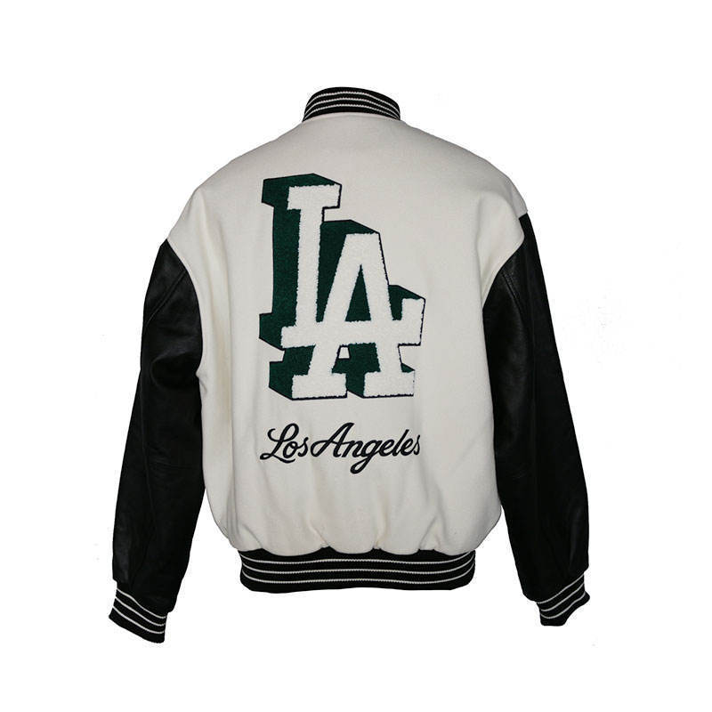 letterman jacket wholesale Cow leather sleeve baseball varsity jacket woolen jacket men