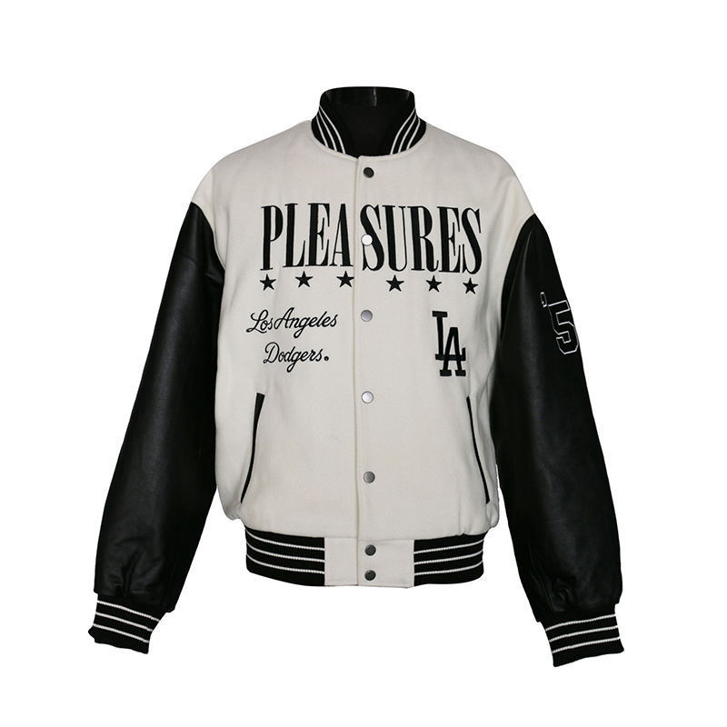 letterman jacket wholesale Cow leather sleeve baseball varsity jacket woolen jacket men