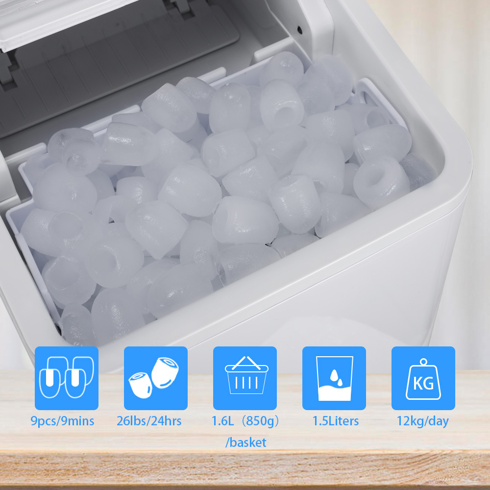 Quiet & ENERGY Efficient Ice Machine Ice Maker Machine Counter Top Home, Ice Cubes Ready in 6 Mins, Make 26 Lbs Electric WEILI