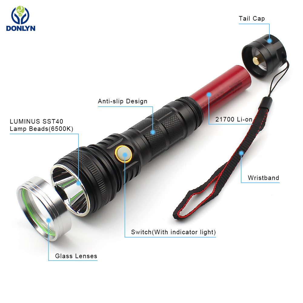 Donlyn Portable 4 models Aluminum Lumiuns 2000 High Lumen Led Type-C Rechargeable Flashlight