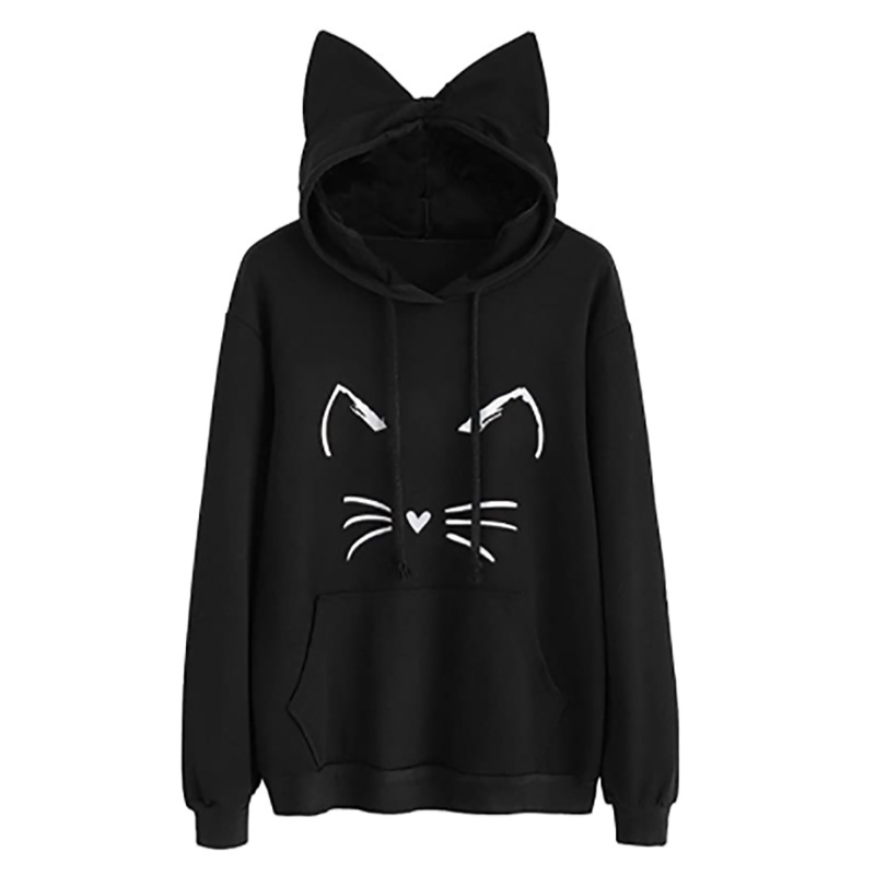 Long Sleeve Cat Hoodies Cat Ear Pullover Hooded Sweatshirt with Kangaroo Pocket