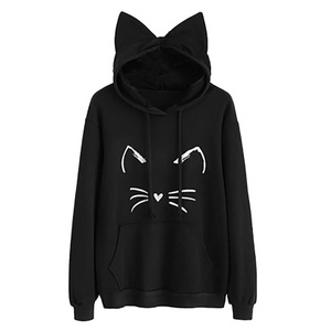 Long Sleeve Cat Hoodies Cat Ear Pullover Hooded Sweatshirt with Kangaroo Pocket