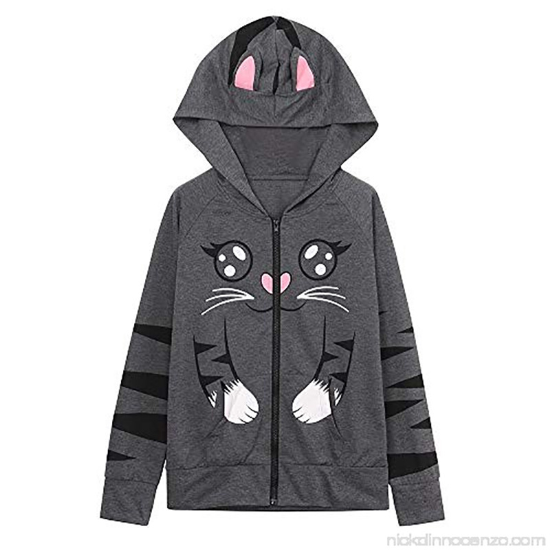 Girls Cat Ear Hoodie Cute Zip Up Kangaroo Pocket Hoodies