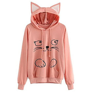 Women's Cat Ear Hoodie Cute Friends Long Sleeve Kangaroo Pouch Hooded Sweatshirts