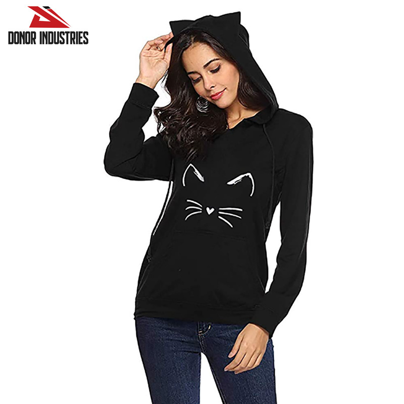 Long Sleeve Cat Hoodies Cat Ear Pullover Hooded Sweatshirt with Kangaroo Pocket