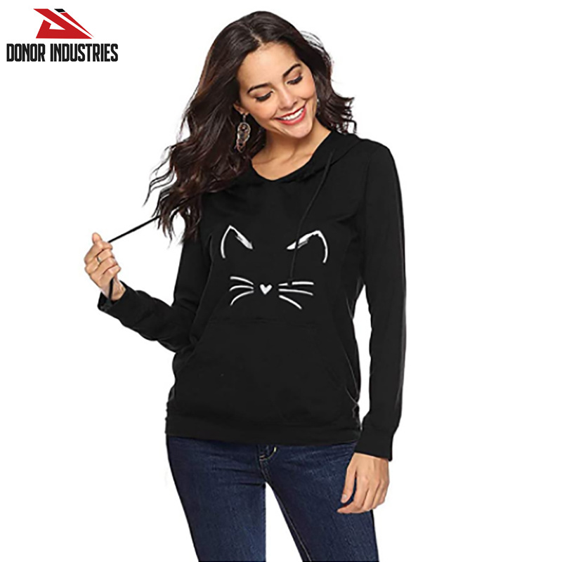 Long Sleeve Cat Hoodies Cat Ear Pullover Hooded Sweatshirt with Kangaroo Pocket