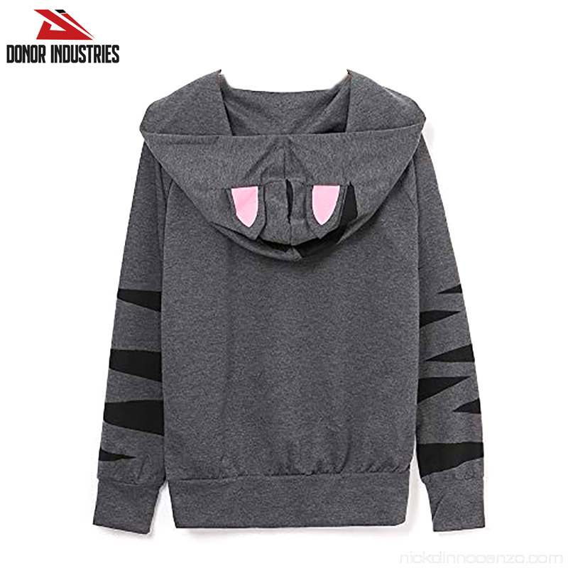 Girls Cat Ear Hoodie Cute Zip Up Kangaroo Pocket Hoodies