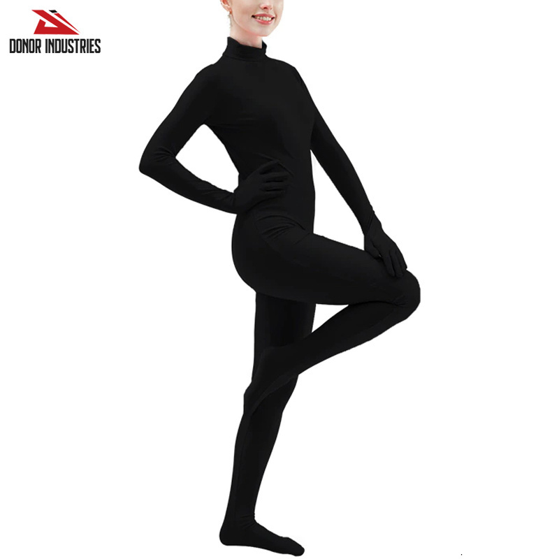 Black Spandex Full Body Skin Tight Jumpsuit Unisex Bodysuit Costume for Women Dancewear Bodysuit