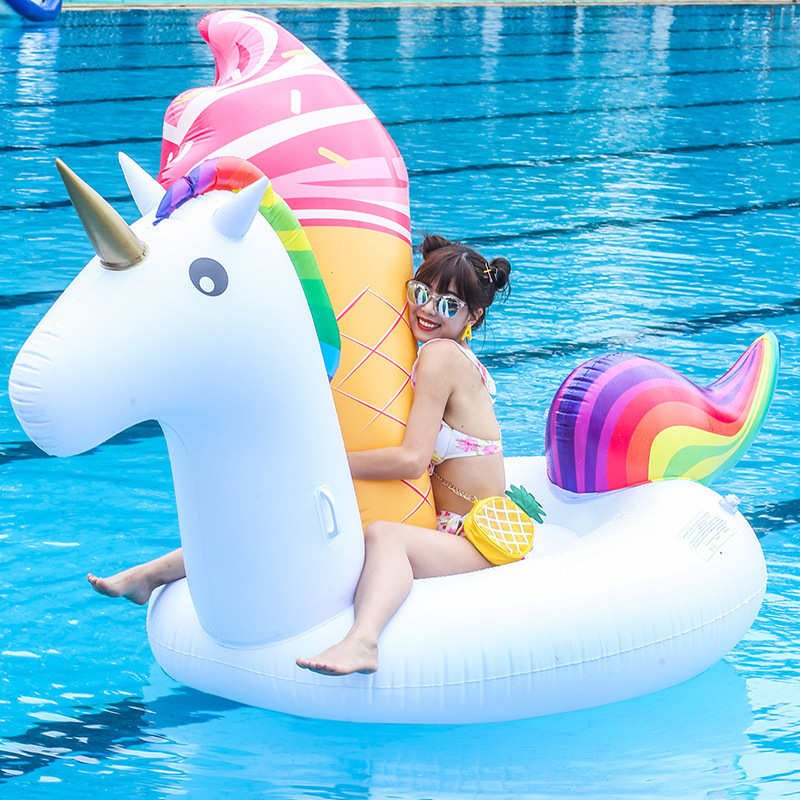 PVC inflatable floating row animal sitting lounger unicorn bed flamingo swimming mat