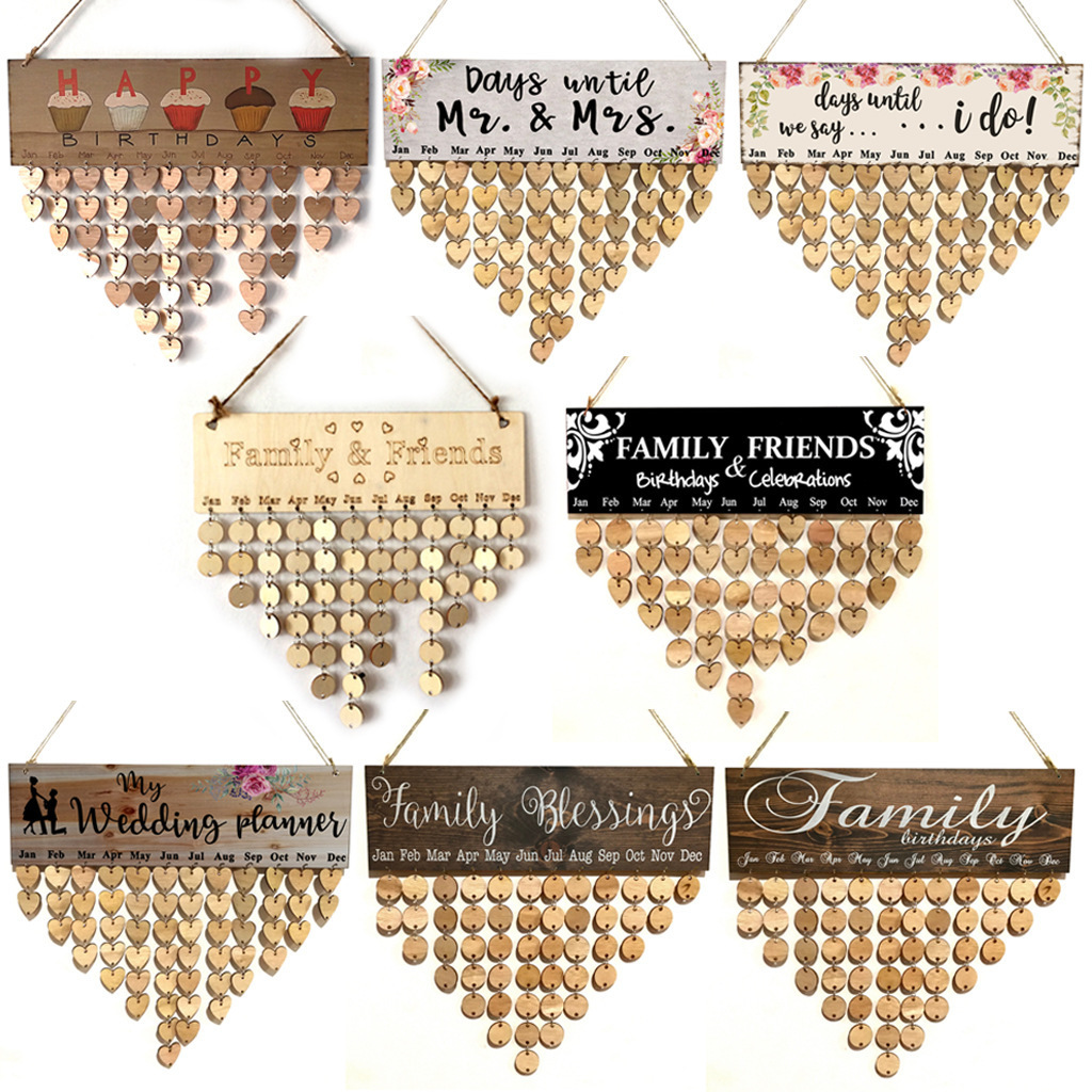 DIY Wooden Birthday Anniversary Wall Hanging Reminder Family Birthday Board Plaque Calendar Wooden Birthday Calendar