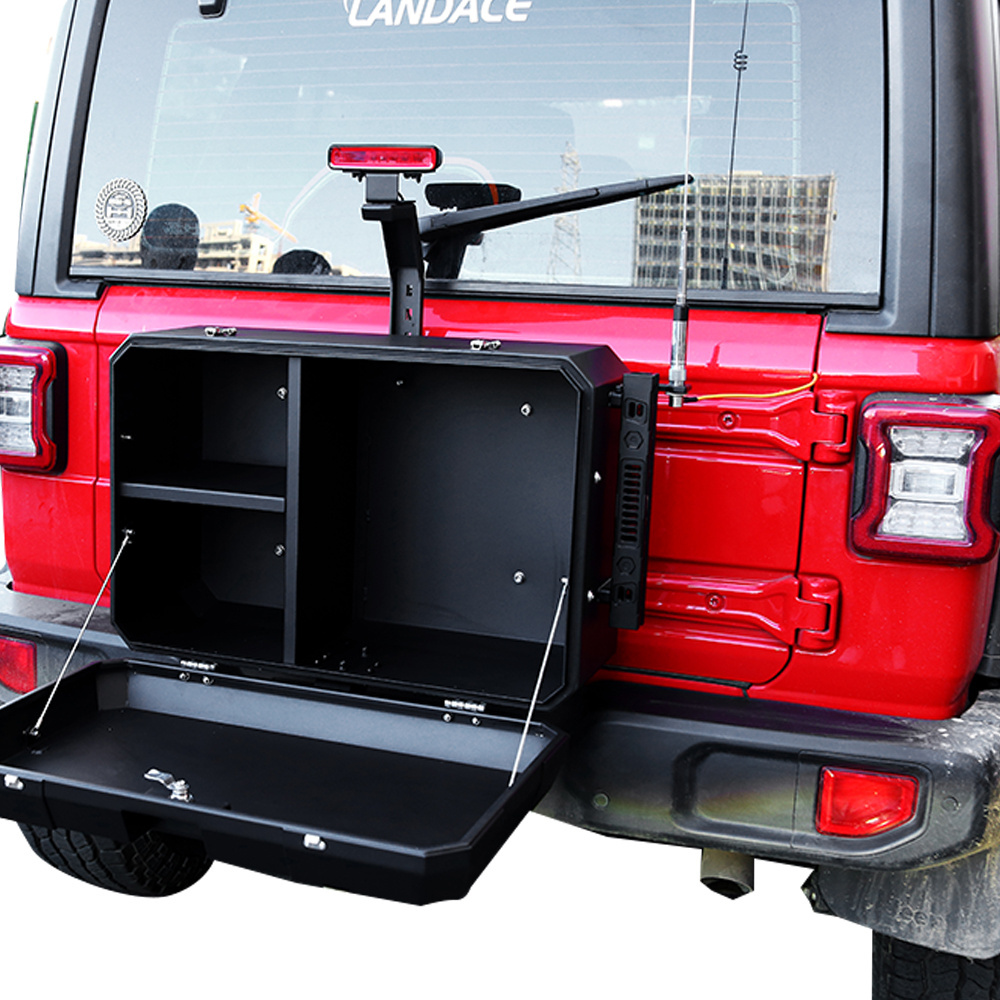 Easy to use and Reliable Off Road Accessories Aluminum Alloy Tail Gate Rear Door outside Storage Tools Box For  Jeep