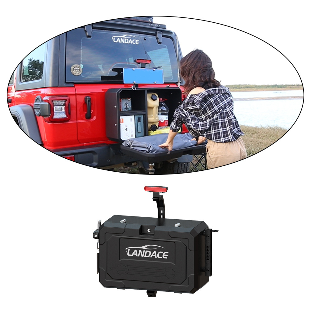 Camping Off Road Accessories Rear Bar Box Aluminium Alloy Tail Gate Rear Door outside Storage Tools Box For  Jeep