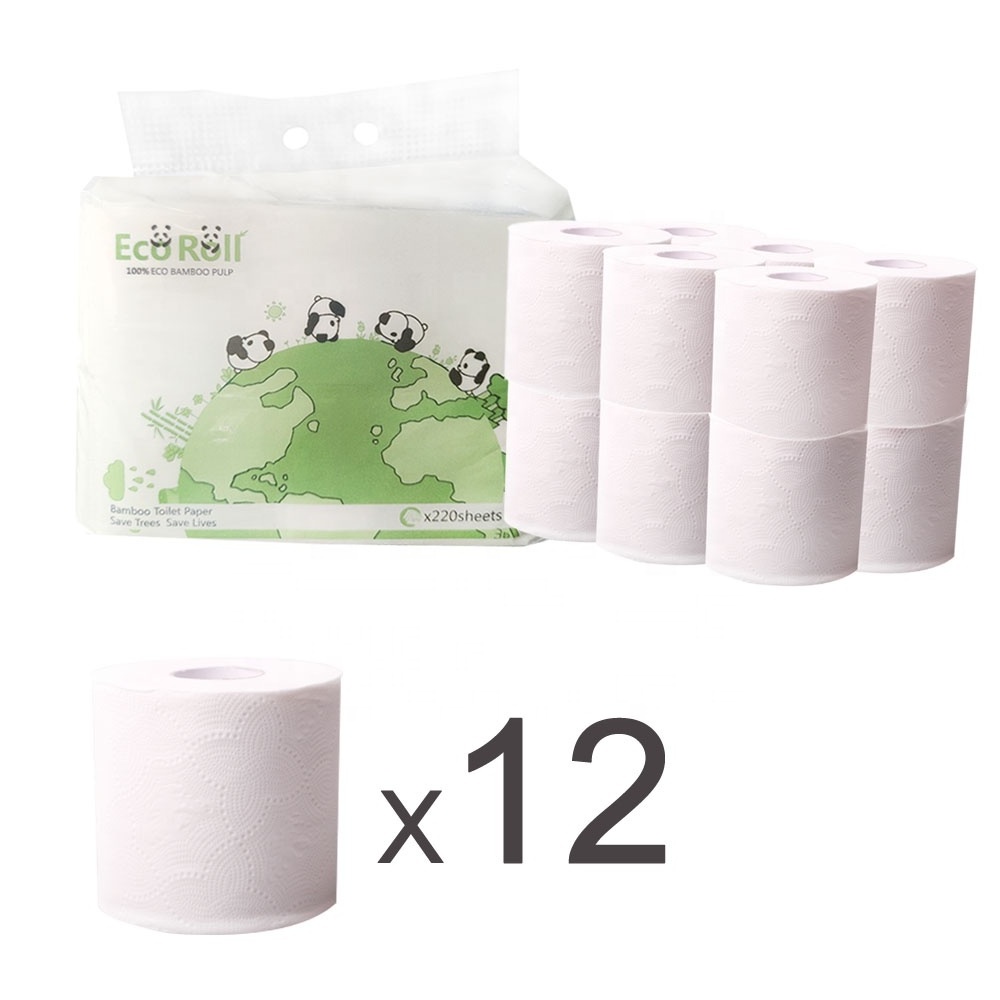 Free Sample Wholesale OEM ODM Eco-friendly Virgin Pulp Bamboo Embossing 3ply Butterfly Embossing Toilet Tissue Paper 96 Rolls