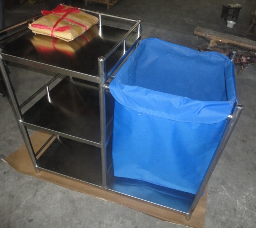 CE Passed Three Shevels Stainless Steel Medical Trolley Hospital Linen Trolley Cleaning Trolley