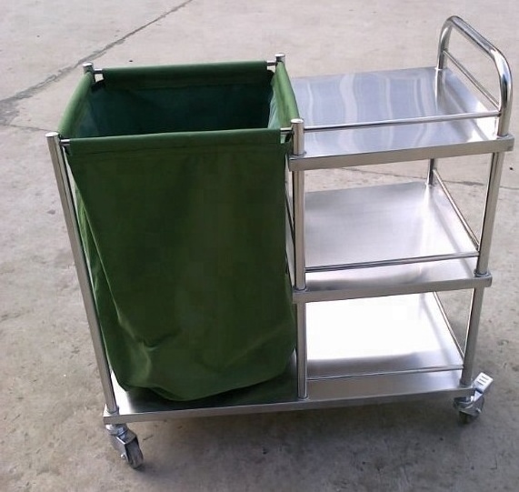 CE Passed Three Shevels Stainless Steel Medical Trolley Hospital Linen Trolley Cleaning Trolley