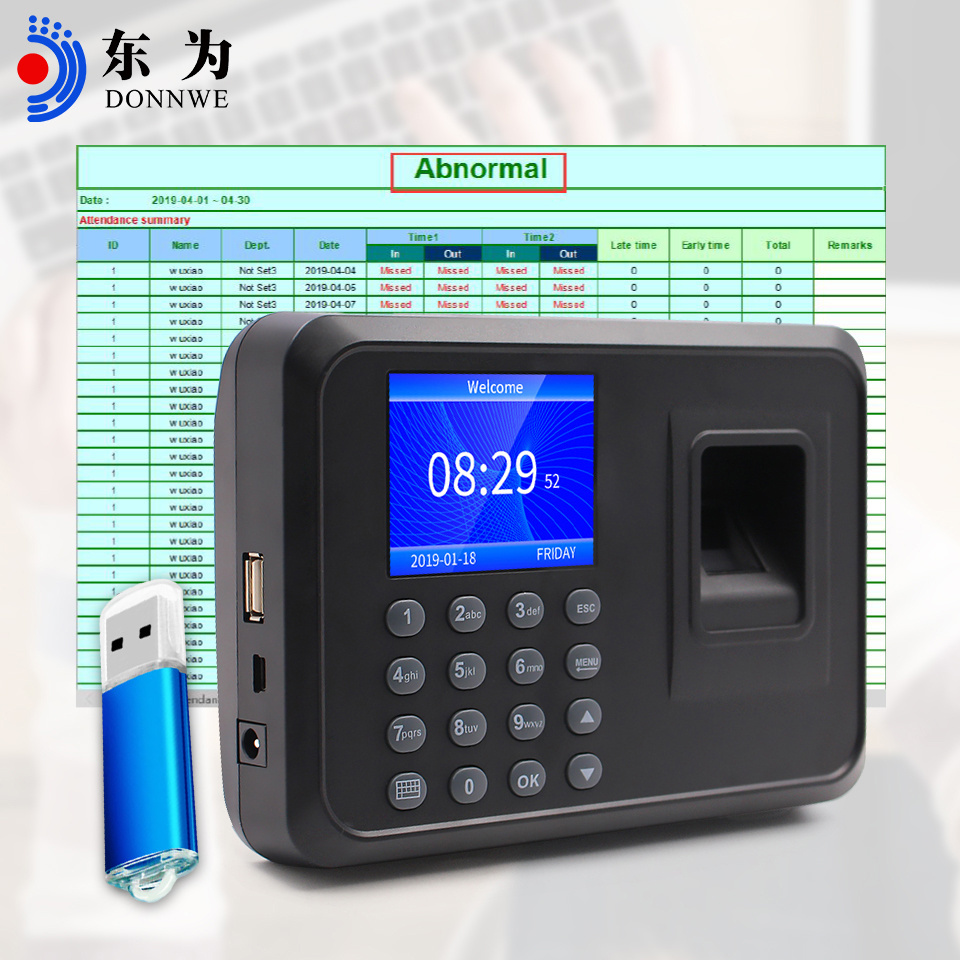 Fingerprint Time attendance device DW-F01 1000 Fingerprint Capacity for office factory Korean Spanish,Portuguese  languages