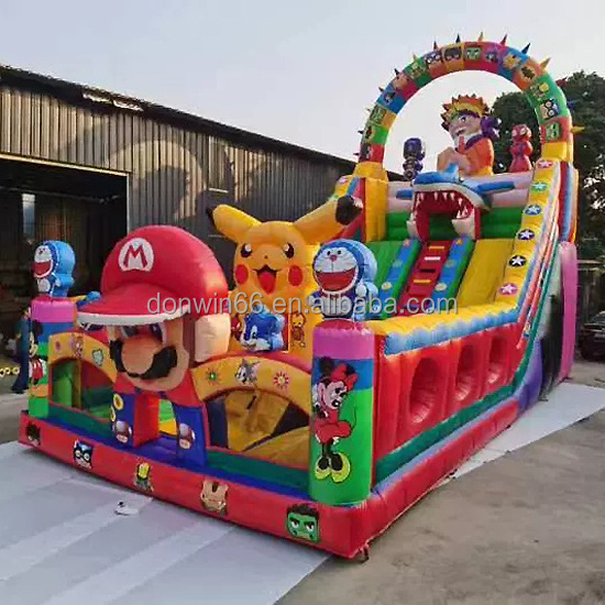 Commercial carton inflatable bouncer jumping castle trampoline with slide bounce house combo bouncy castle for kids