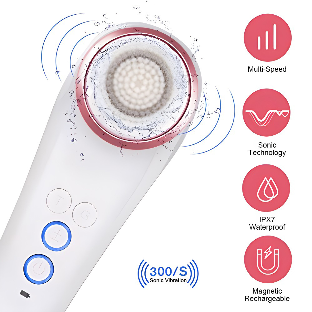 Small Portable Waterproof USB Wireless Charging Sonic Electric Face Facial Cleaning Brush For Skin Care Exfoliating Massage Home