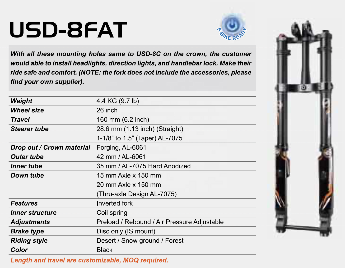 DNM USD-8FAT bike/electric fat bike double crown inverted front fork/Doodlebike