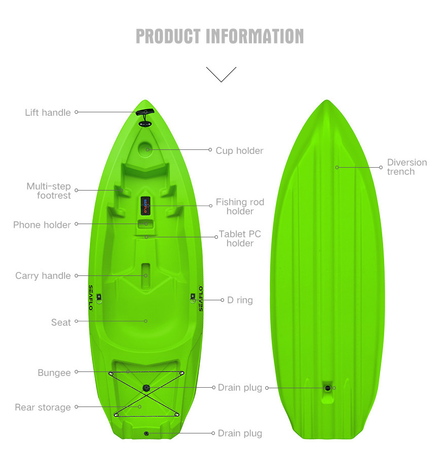 SEAFLO High Density Polyethylene stable safety sit on top kids kayak child outdoor sport first option plastic 6ft kayak for sale