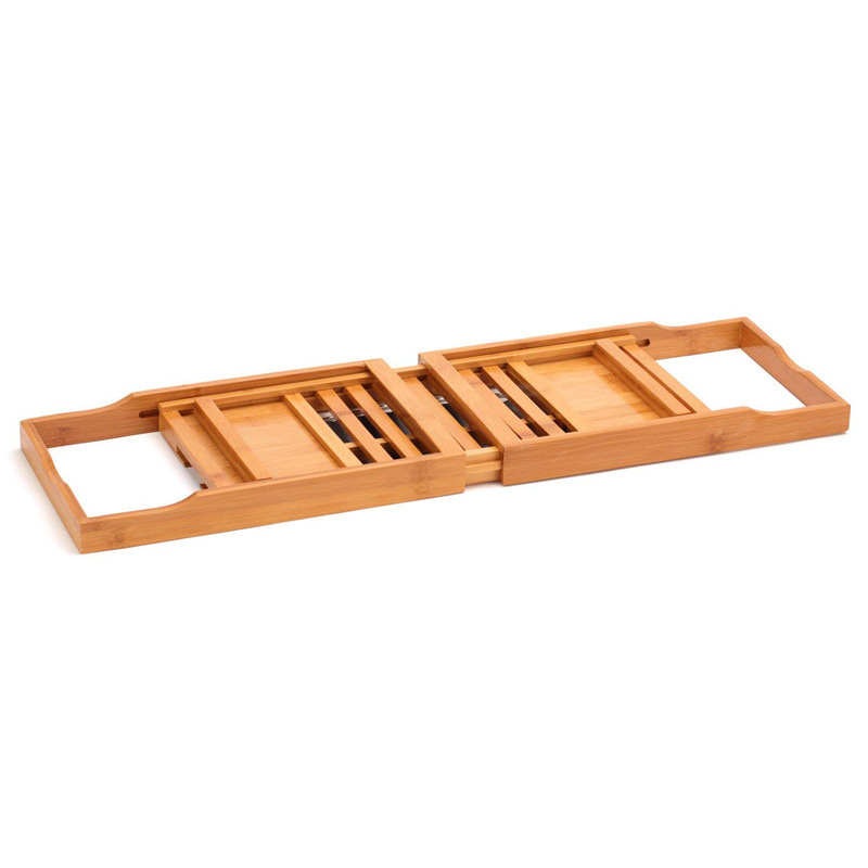 Hot Sale Bamboo Over Bath Bridge Tub Caddy Tray Bathtub Rack Bath Shelf With Extending Sides