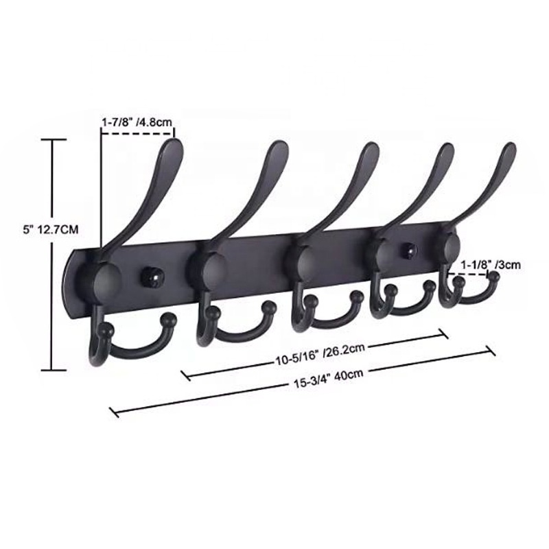 Black 6 Tri Hooks Bathroom bedroom metal Hanging wall-mounted coat Hooks standing coat rack