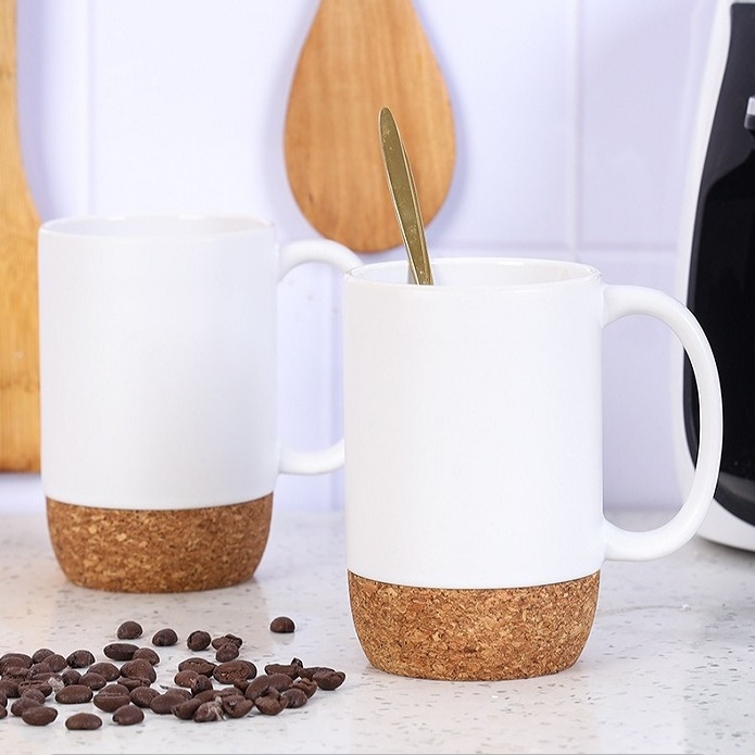 Ceramic Coffee Mug with Insulated Cork and Splash Proof Mug with Handle Lid Cork Bottom Coffee Mugs