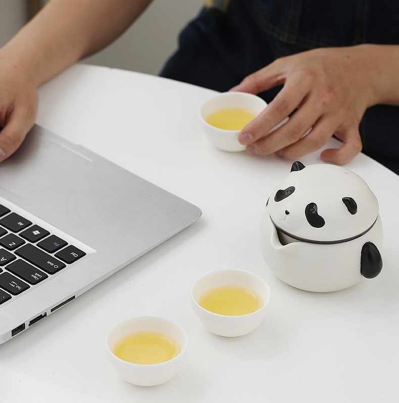 Travel Tea Set Ceramic Portable Outdoor Creative Cute Panda Set A Pot of Three Cups Chinese Tea Set