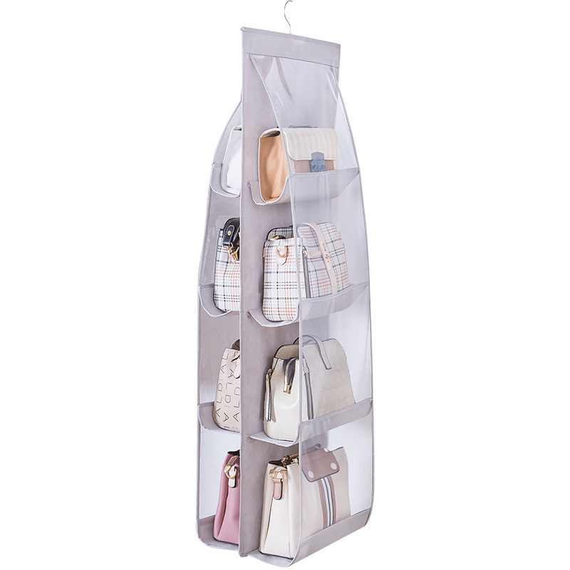 Thickened Double-sided Six-Grid Transparent Storage Bag Dust Closet Bag Hanging Handbag Organizer